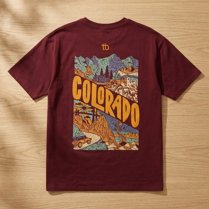 Men’s Maroon Oversized Colorado Graphic Printed Cotton T-Shirt