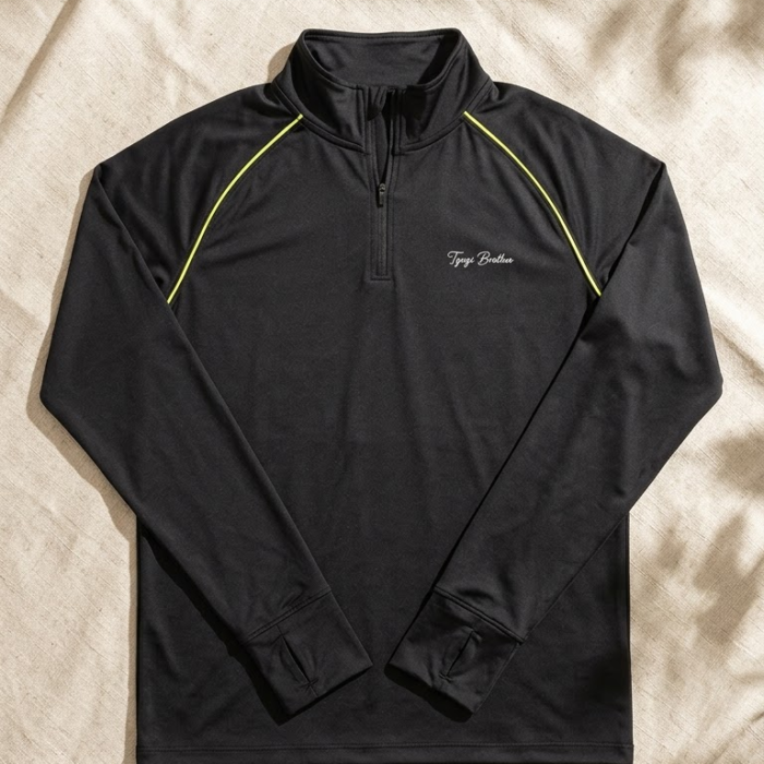 Men’s Black Full Sleeve Quarter-Zip Reflective Sports T-Shirt
