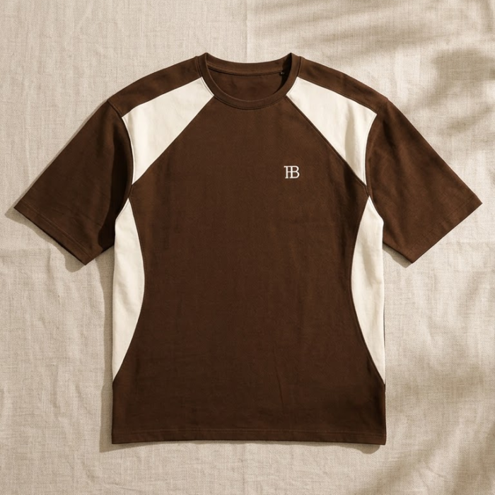 Men’s Brown & Cream Colourblocked Relaxed Fit Cotton T-Shirt
