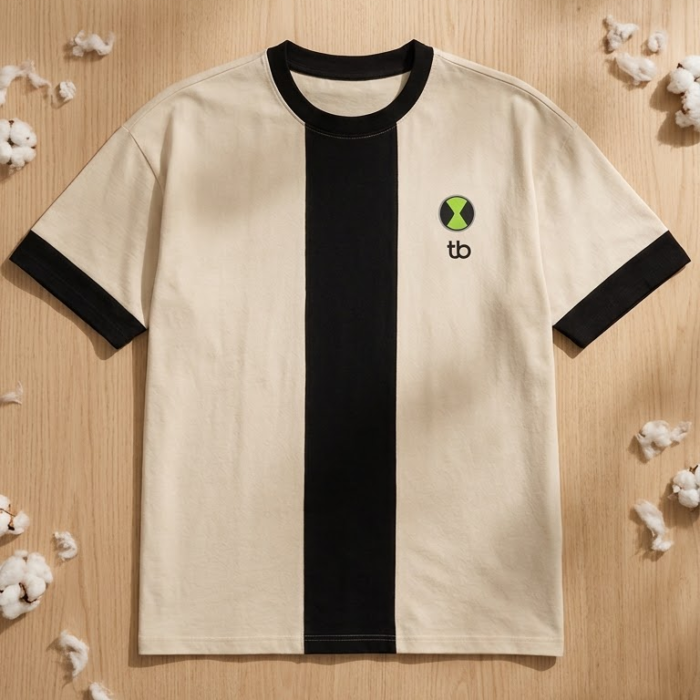 Men’s Beige Black Colorblock Oversized Graphic T-Shirt