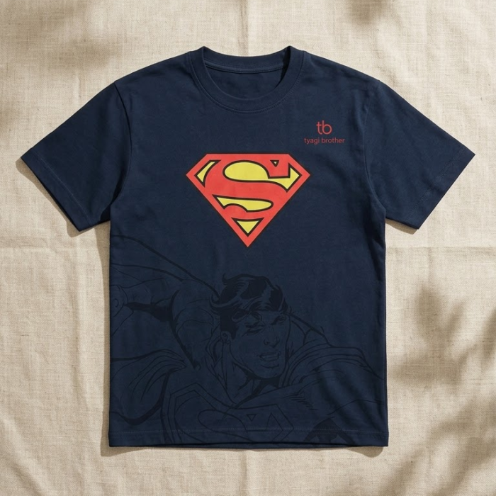 Men’s Navy Blue Superhero Graphic Oversized Cotton T-Shirt