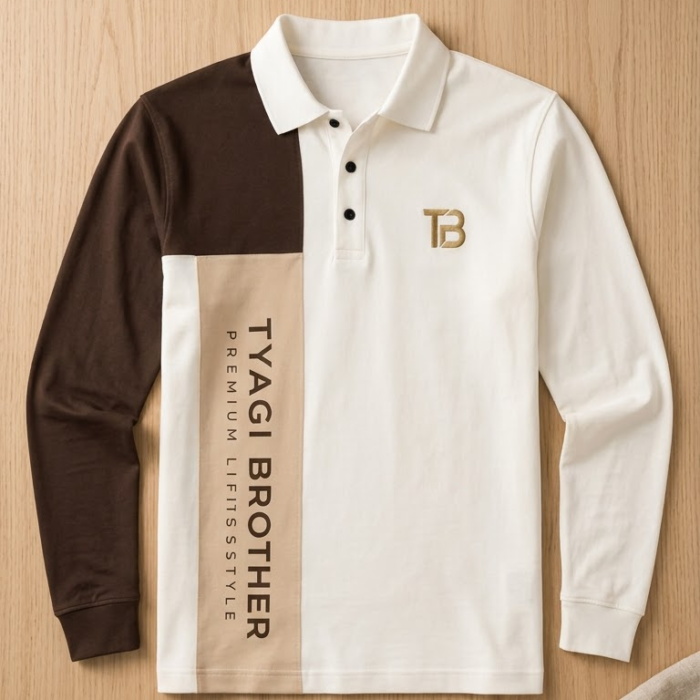 Men’s Signature Two-Tone Premium Full-Sleeve Polo T-Shirt